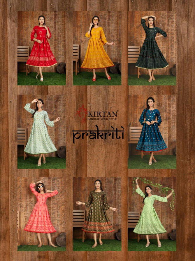 Kirtan Prakriti 2 Fancy Designer Ethnic Wear Heavy Rayon Printed Anarkali Kurtis Collection
